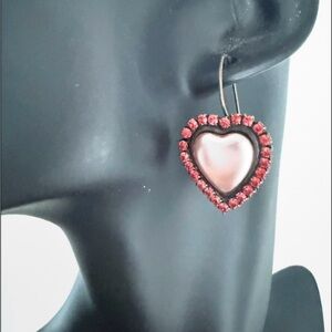 Vintage Heart-Shaped Taupe and Red Earrings